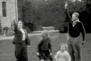 WATER MARK REMOVED BY DM ** THE SUN WORLD EXCUSIVE 18th July 2015** THE Queen and Queen Mum raise a Nazi salute in an astonishing home movie shot at Balmoral and seen today for the first time. The film shows the then Princess Elizabeth, just seven, larking about in 1933.